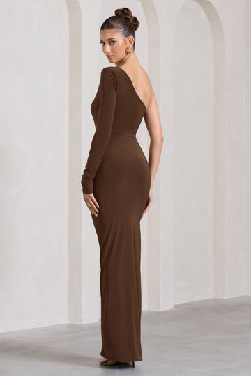 Mallory Chocolate Brown Asymmetric Split Maxi Dress